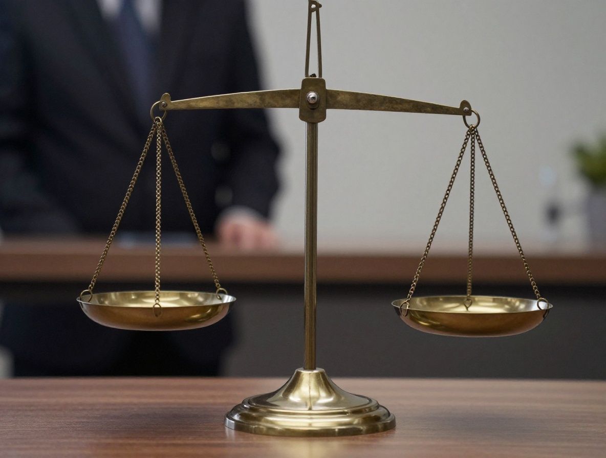 Философское изображение баланса между технологиями и этикой — весы с кремниевым чипом и символом человека на белом фоне в минималистичном стиле